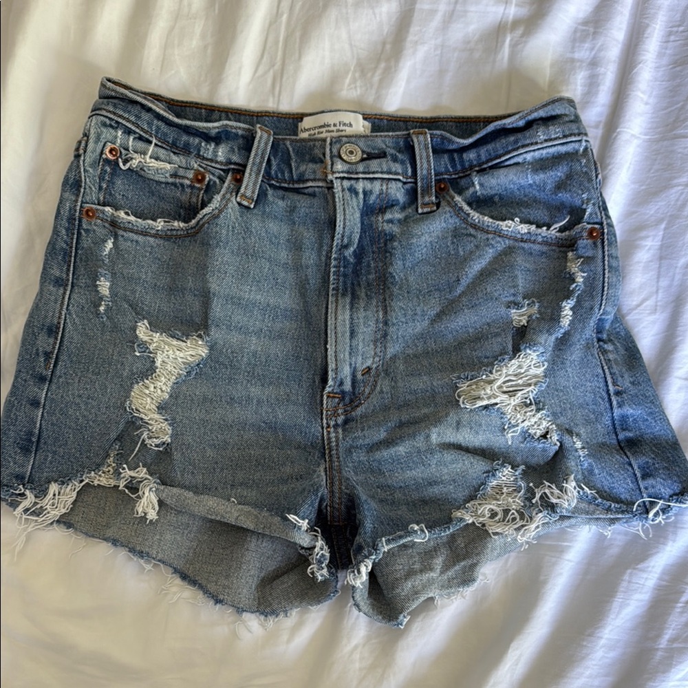 Abercrombie & Fitch Blue Jean Shorts Distressed High-Waisted